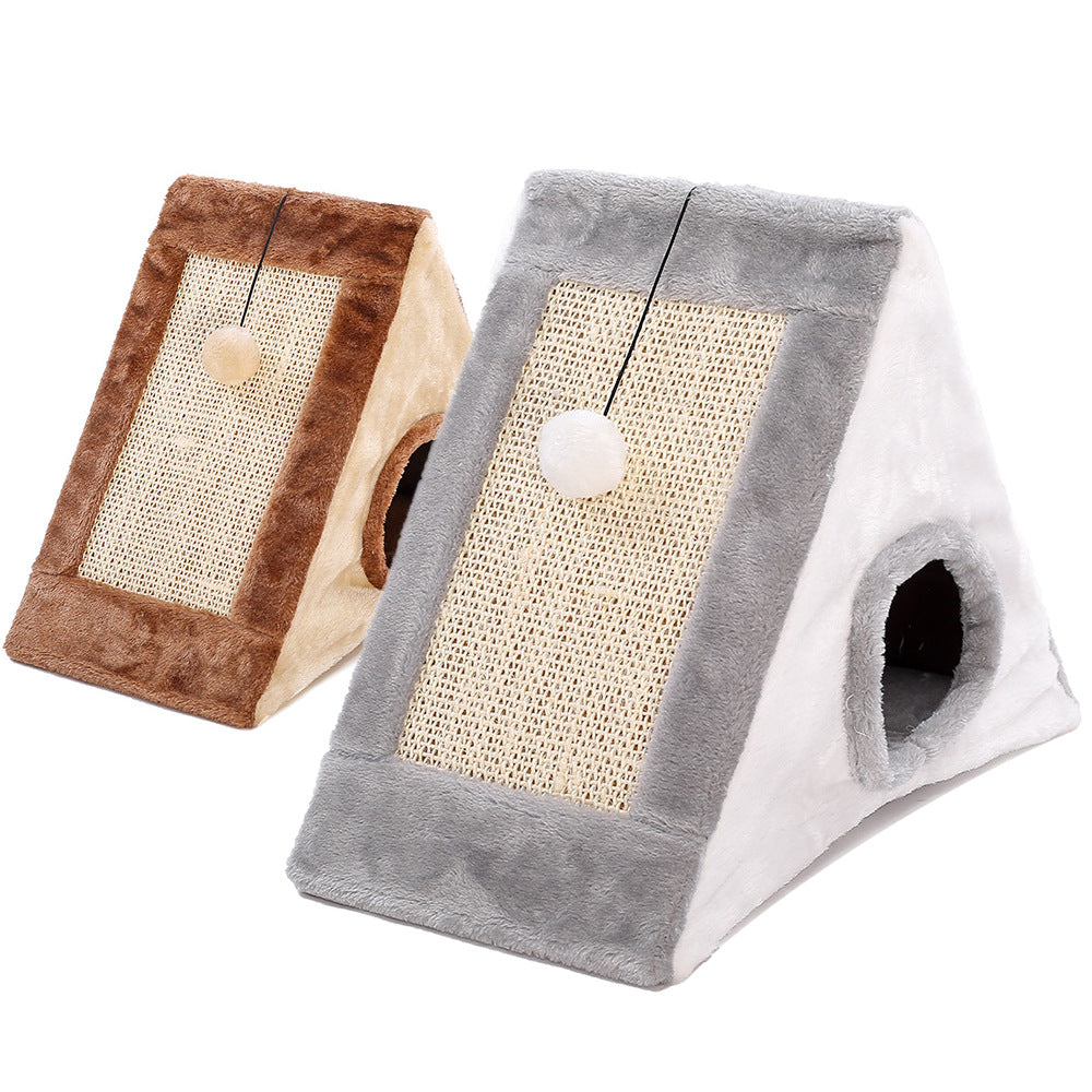 KFX-4449981 Triangle Cat Claw Sisal Toy - Available in Small and Large Sizes in Gray White or Light Brown Beige
