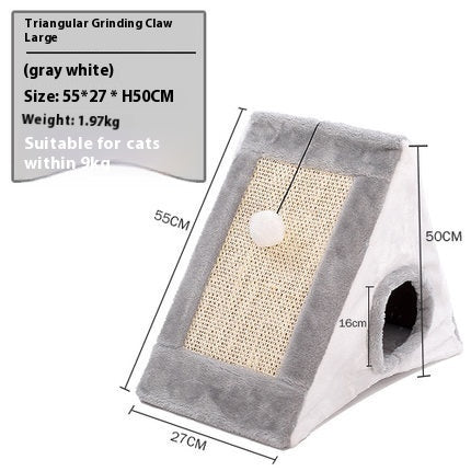 KFX-4449981 Triangle Cat Claw Sisal Toy - Available in Small and Large Sizes in Gray White or Light Brown Beige