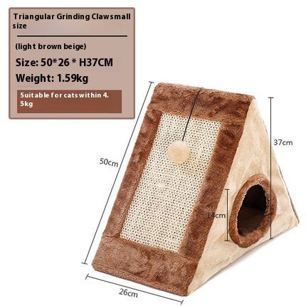 KFX-4449981 Triangle Cat Claw Sisal Toy - Available in Small and Large Sizes in Gray White or Light Brown Beige