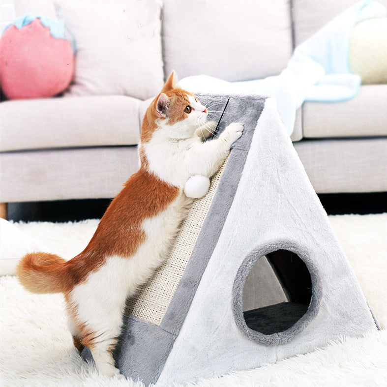 KFX-4449981 Triangle Cat Claw Sisal Toy - Available in Small and Large Sizes in Gray White or Light Brown Beige