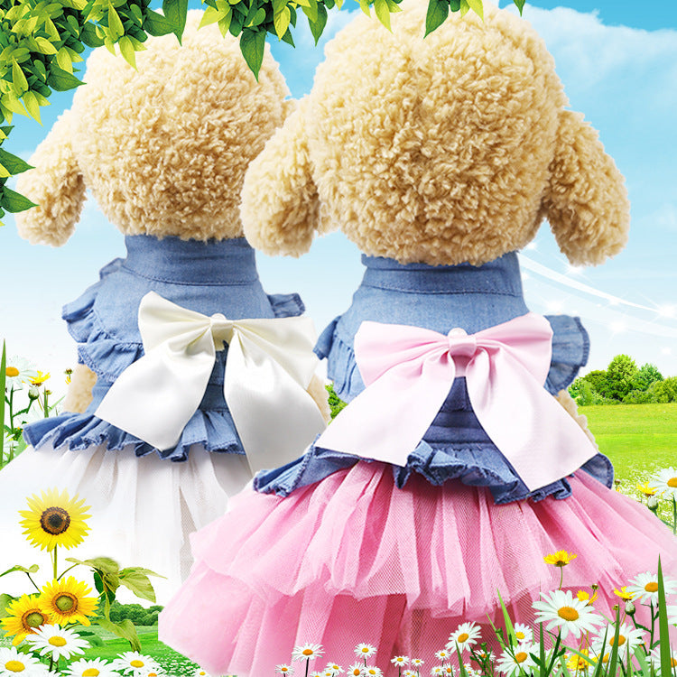 KFX-4450493 Korean Denim Skirt for Pets with Bow Detail - Stylish Spring & Summer Apparel