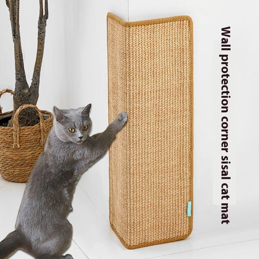 KFX-4451901 Corner Cat Scratch Board - Wear-Resistant Cloth Design in Ginger Yellow and Dark Gray, 18 x 60 CM