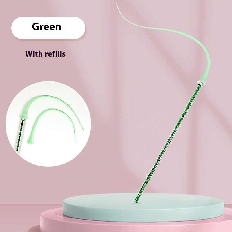 KFX-4452541 Replaceable Silicone Cat Teaser Stick - Eco-Friendly and Bite-Resistant Pet Toy