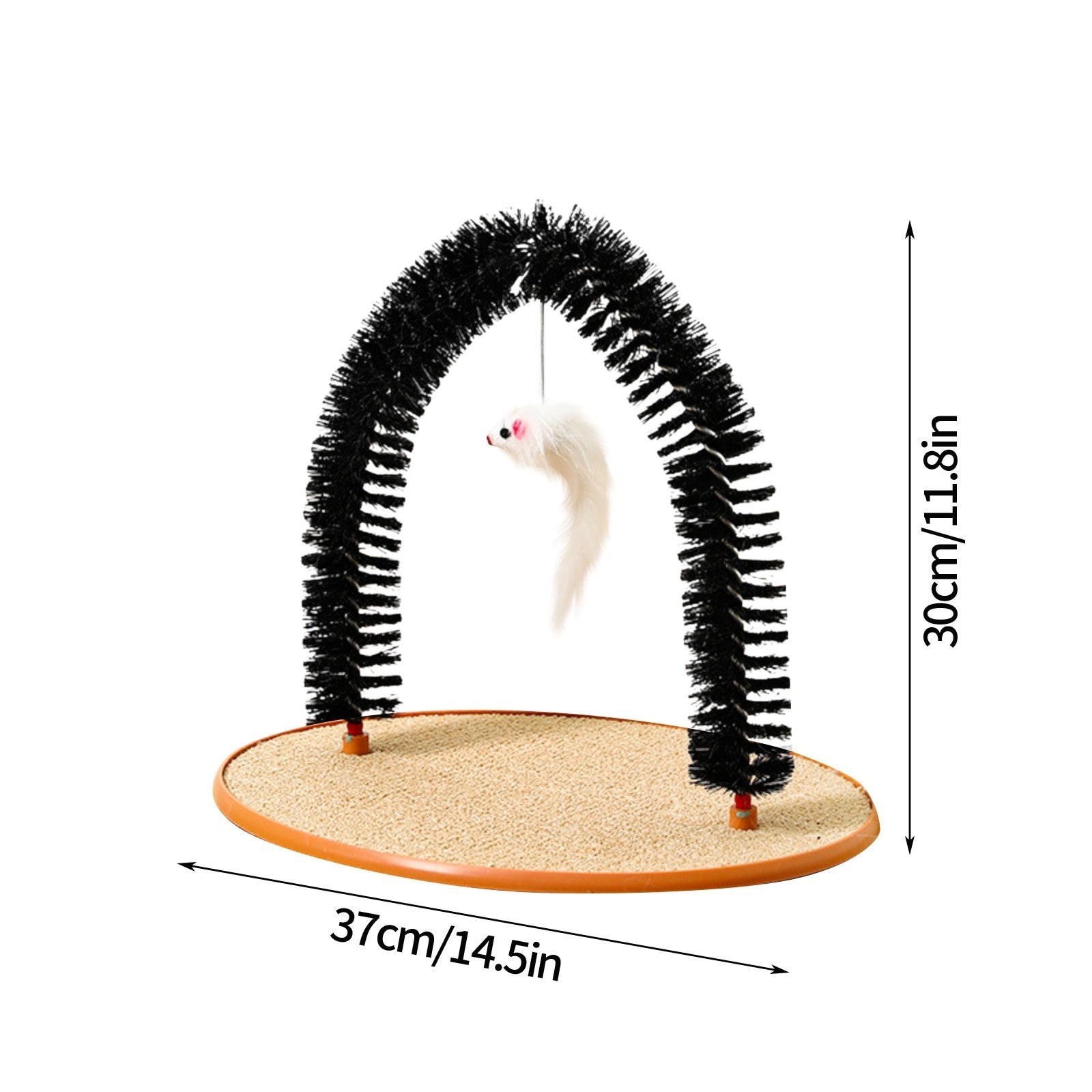 KFX-4453181 Cat Grooming and Scratching Device with Plush Mouse Toy - Arch-Shaped Brush for Itch Relief and Playtime