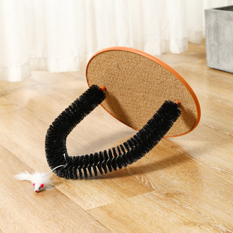 KFX-4453181 Cat Grooming and Scratching Device with Plush Mouse Toy - Arch-Shaped Brush for Itch Relief and Playtime