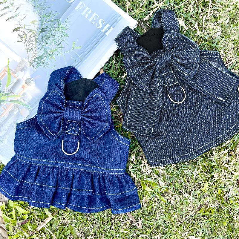 KFX-4454077 Denim Dog Skirt with Leash Attachment for Stylish Outdoor Walks