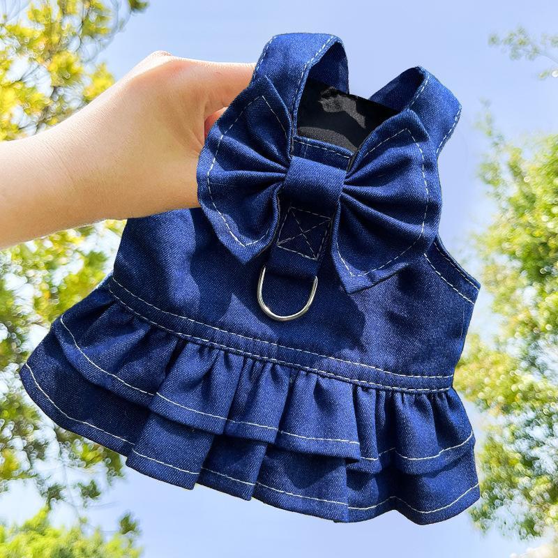 KFX-4454077 Denim Dog Skirt with Leash Attachment for Stylish Outdoor Walks