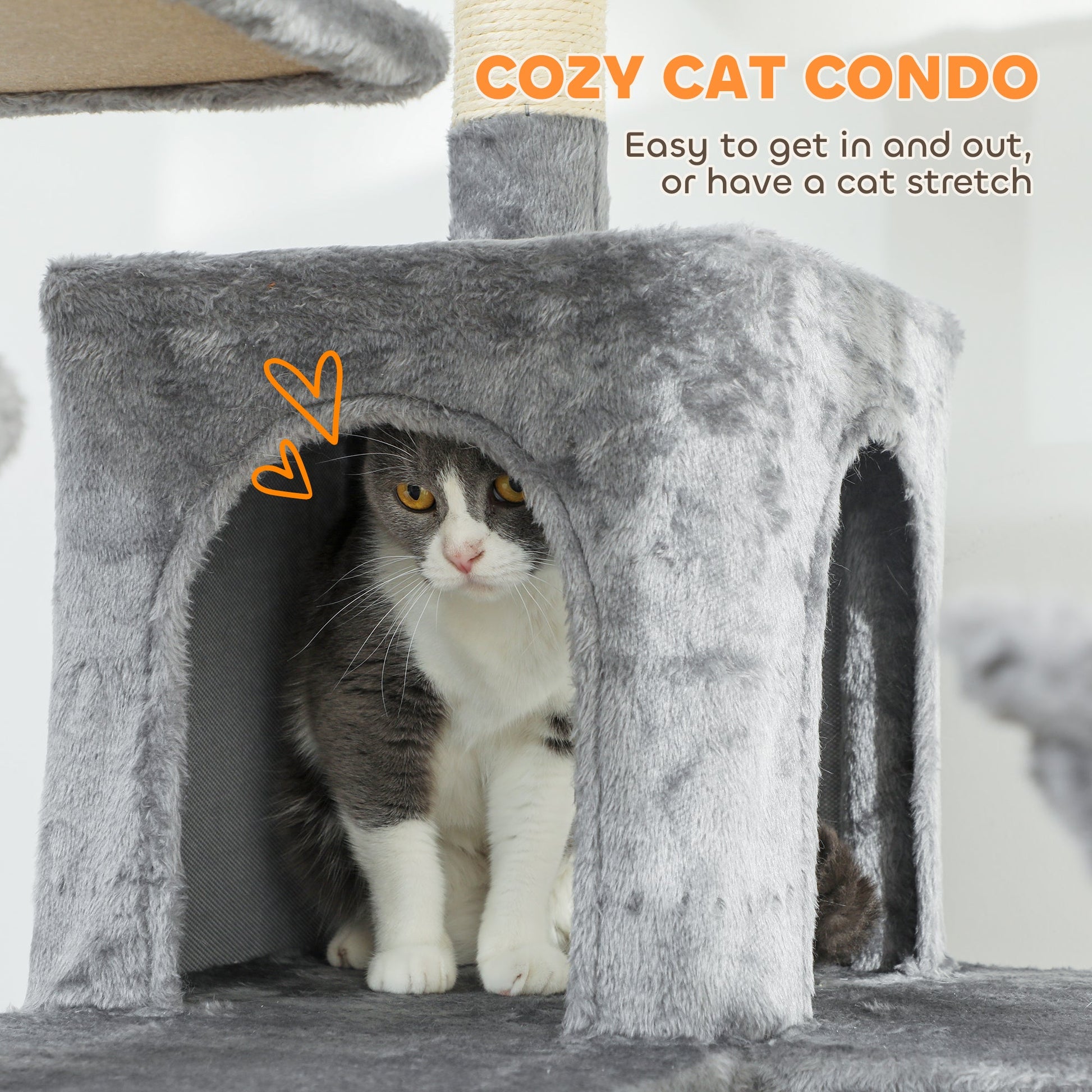 KFX-4454973 Multi-Level Cat Tree with Dual Condos, Hammocks, and Scratching Posts - Dark Gray & Cream White