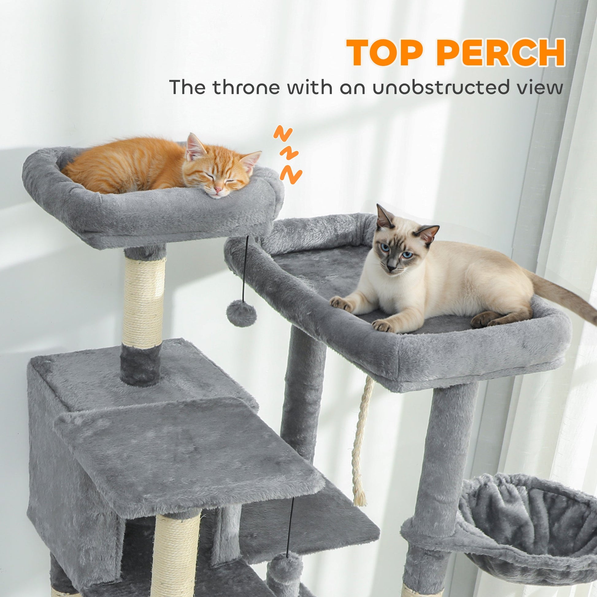KFX-4454973 Multi-Level Cat Tree with Dual Condos, Hammocks, and Scratching Posts - Dark Gray & Cream White