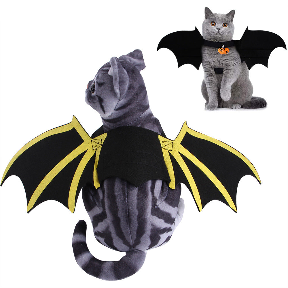 KFX-4455869 Bat Wings Dog Costume with Cat Print and Bell - Cloth Material, Sizes S to L