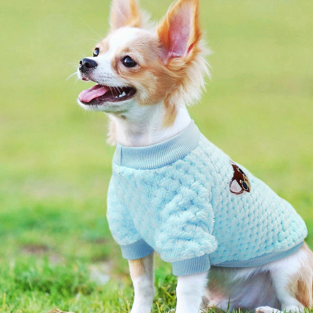 KFX-4458045 Warm and Fashionable Dog Sweater for Autumn and Winter in Blue and Pink Velvet