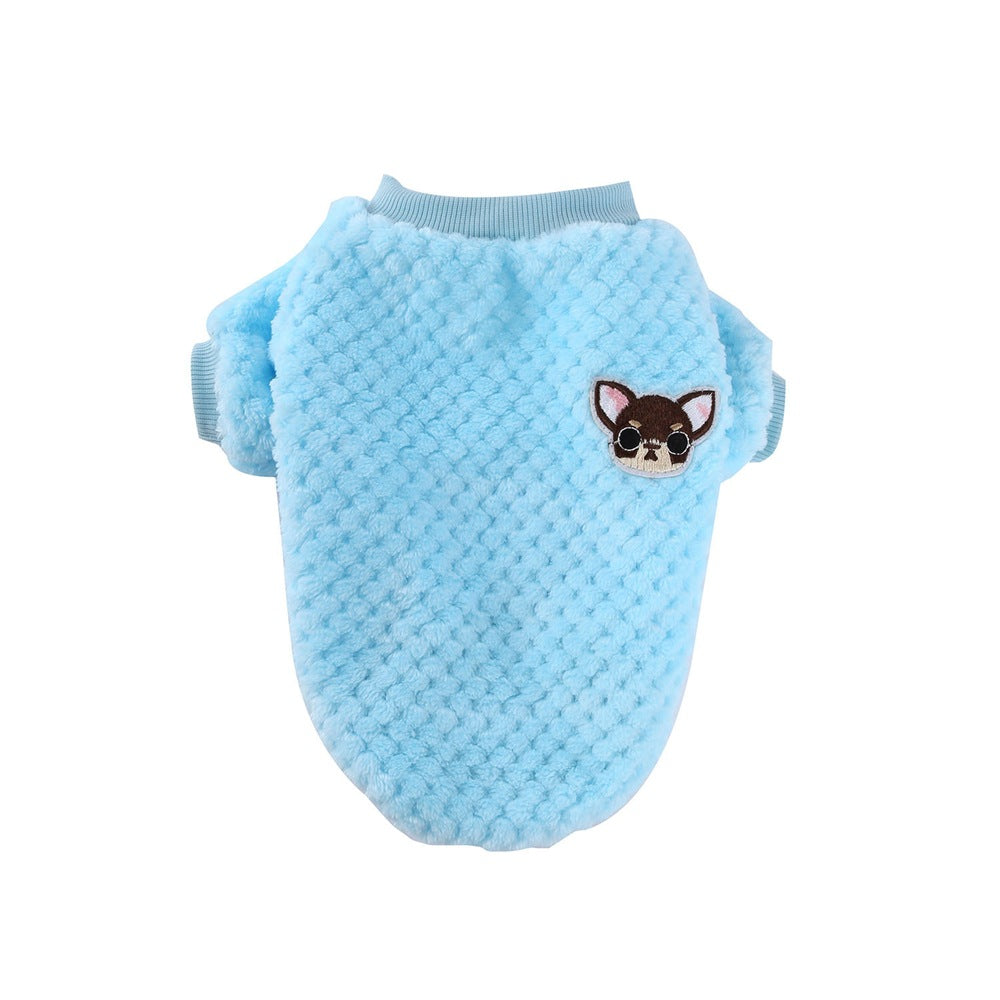 KFX-4458045 Warm and Fashionable Dog Sweater for Autumn and Winter in Blue and Pink Velvet