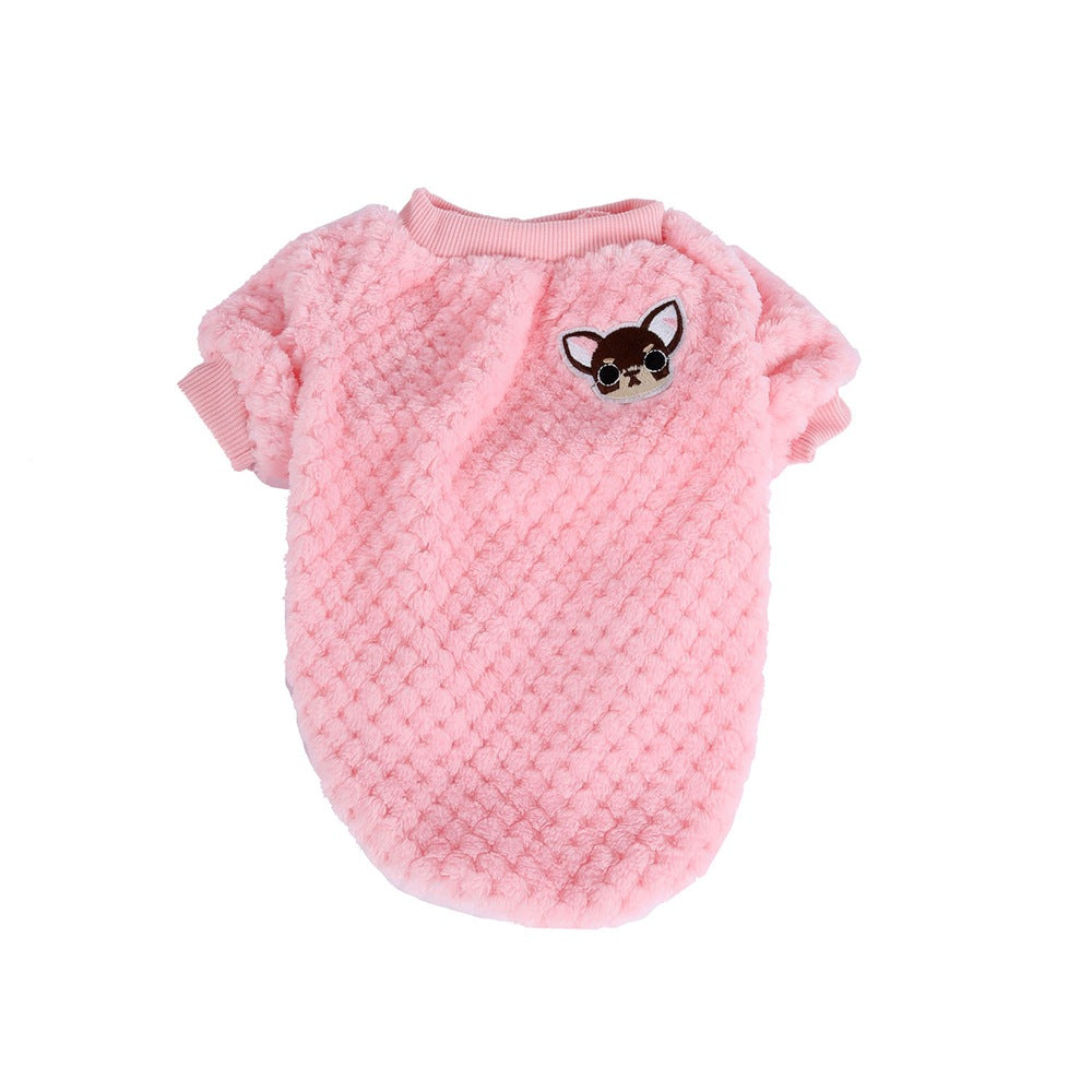 KFX-4458045 Warm and Fashionable Dog Sweater for Autumn and Winter in Blue and Pink Velvet