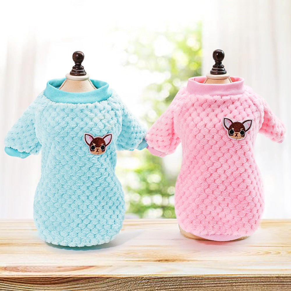 KFX-4458045 Warm and Fashionable Dog Sweater for Autumn and Winter in Blue and Pink Velvet