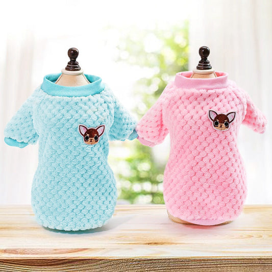 KFX-4458045 Warm and Fashionable Dog Sweater for Autumn and Winter in Blue and Pink Velvet