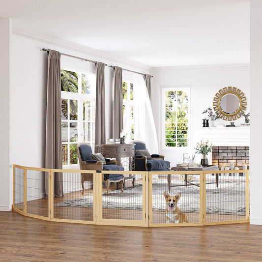 KFX-4462909 Freestanding Retractable Dog Gate with 6 Panels for Doorways and Hallways