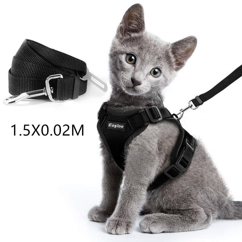 KFX-4466493 Adjustable Escape Proof Cat Vest Harness with Soft Mesh and Car Seat Belt Adapter