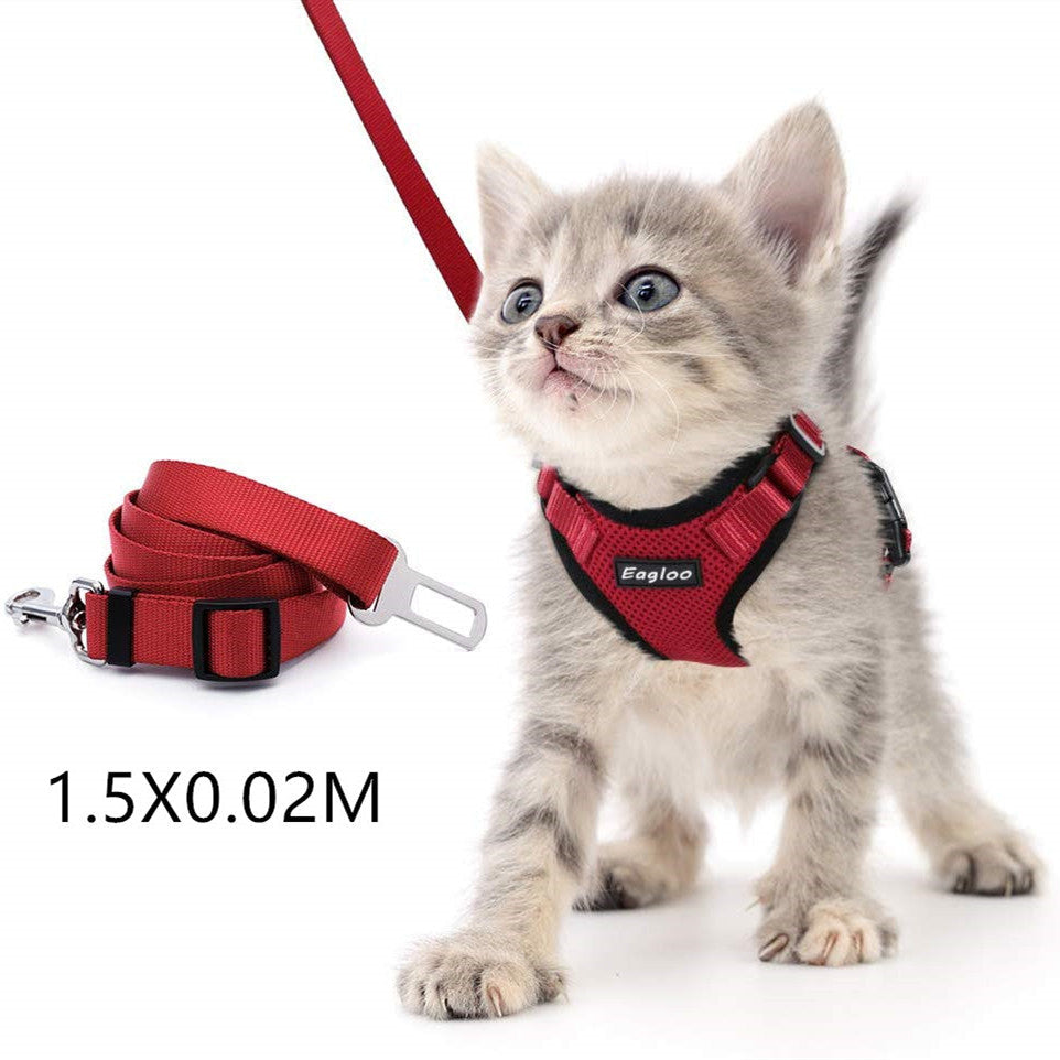 KFX-4466493 Adjustable Escape Proof Cat Vest Harness with Soft Mesh and Car Seat Belt Adapter