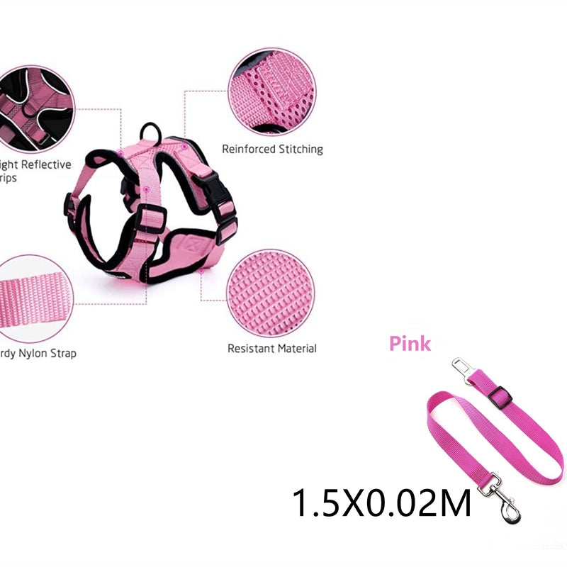 KFX-4466493 Adjustable Escape Proof Cat Vest Harness with Soft Mesh and Car Seat Belt Adapter