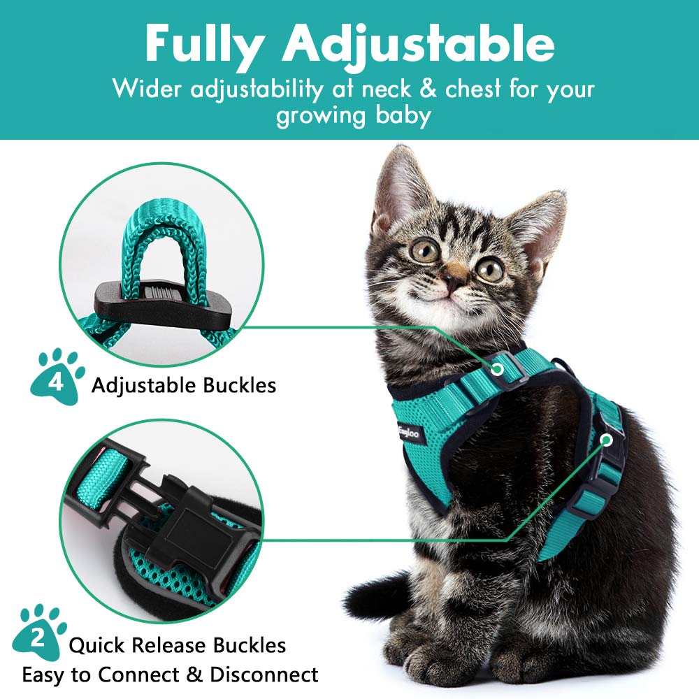 KFX-4466493 Adjustable Escape Proof Cat Vest Harness with Soft Mesh and Car Seat Belt Adapter