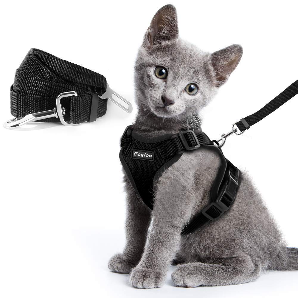 KFX-4466493 Adjustable Escape Proof Cat Vest Harness with Soft Mesh and Car Seat Belt Adapter