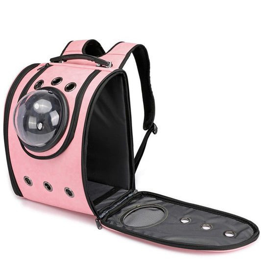 KFX-4469437 Leather Pet Carrier Backpack with Transparent Cover for Dogs and Cats, 13kg Capacity, Available in Multiple Colors