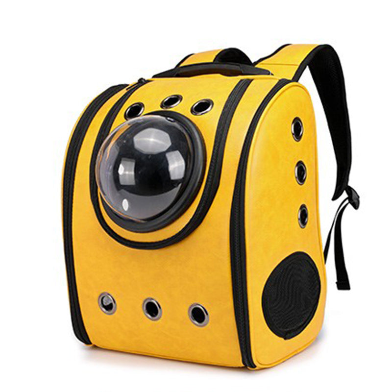 KFX-4469437 Leather Pet Carrier Backpack with Transparent Cover for Dogs and Cats, 13kg Capacity, Available in Multiple Colors