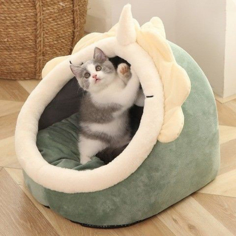 KFX-4473021 Cozy Semi-Enclosed Cat House with Removable Washable Mat - Available in Multiple Sizes and Designs