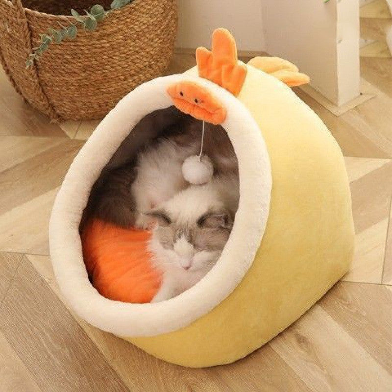 KFX-4473021 Cozy Semi-Enclosed Cat House with Removable Washable Mat - Available in Multiple Sizes and Designs