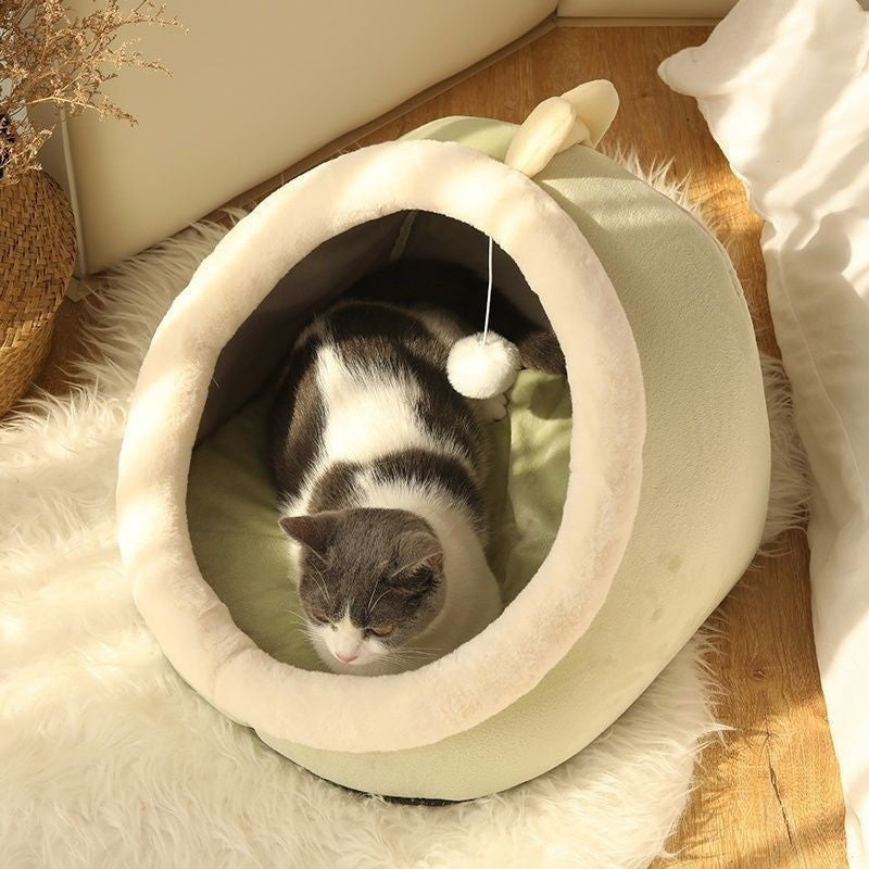 KFX-4473021 Cozy Semi-Enclosed Cat House with Removable Washable Mat - Available in Multiple Sizes and Designs