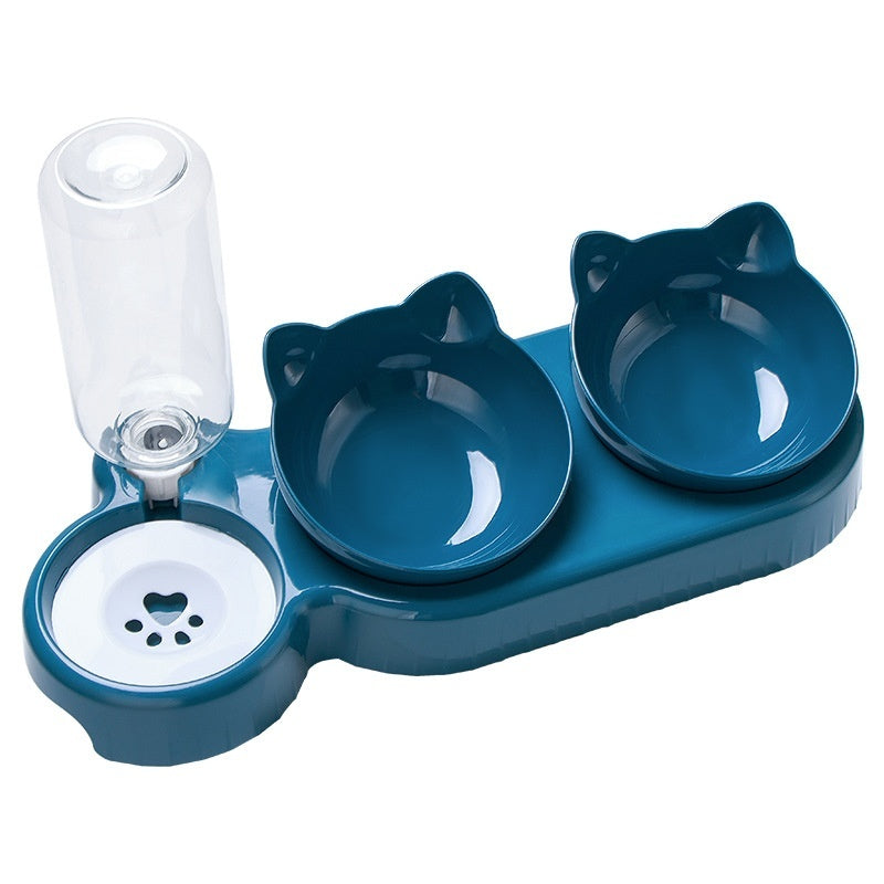 KFX-4473149 Plastic Double Bowl Anti-Roll Cat Feeding Set in Multiple Colors