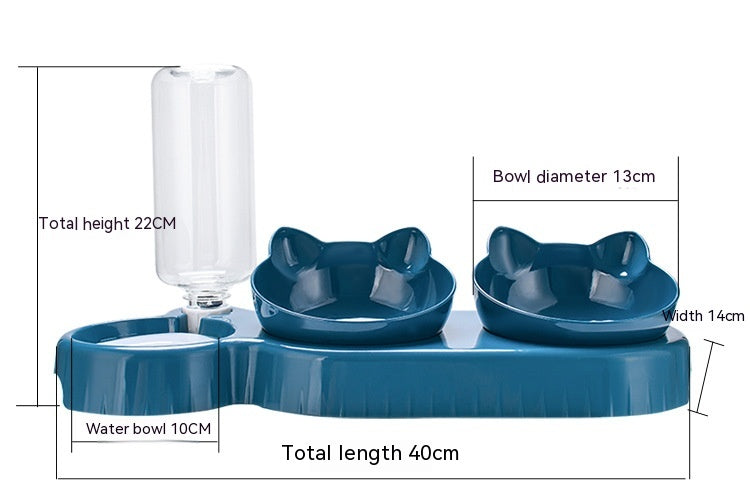 KFX-4473149 Plastic Double Bowl Anti-Roll Cat Feeding Set in Multiple Colors