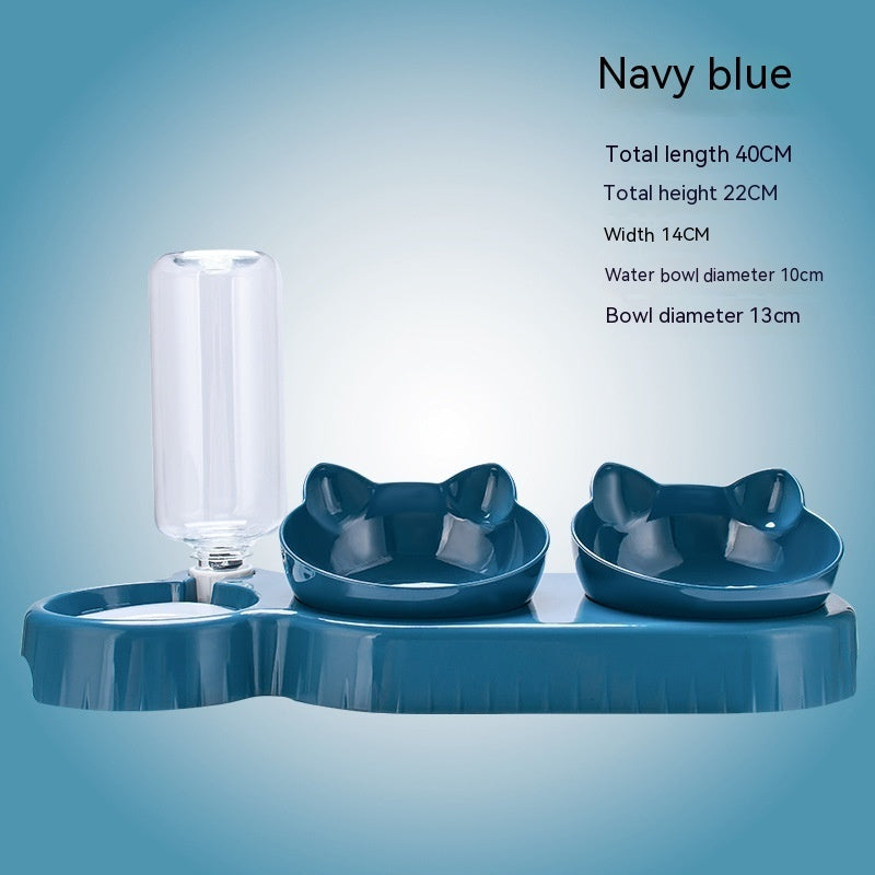 KFX-4473149 Plastic Double Bowl Anti-Roll Cat Feeding Set in Multiple Colors