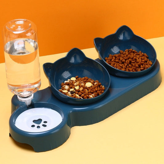 KFX-4473149 Plastic Double Bowl Anti-Roll Cat Feeding Set in Multiple Colors