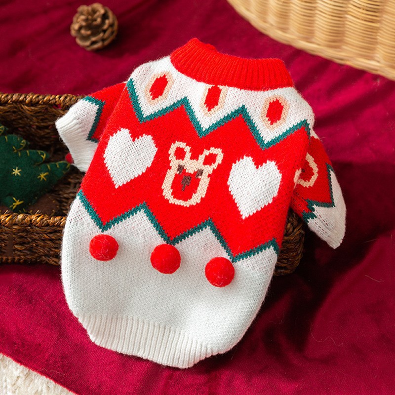 KFX-4473533 Festive Pet Sweater for Autumn and Winter with Elk and Christmas Designs in Multiple Sizes