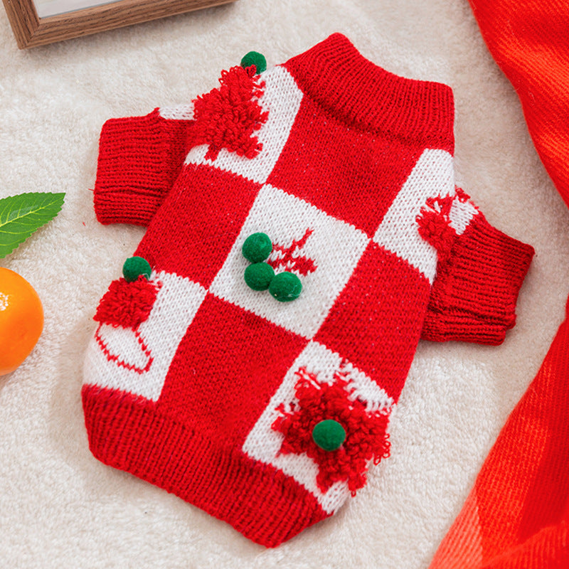 KFX-4473533 Festive Pet Sweater for Autumn and Winter with Elk and Christmas Designs in Multiple Sizes