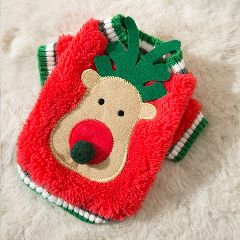 KFX-4473533 Festive Pet Sweater for Autumn and Winter with Elk and Christmas Designs in Multiple Sizes