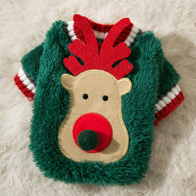 KFX-4473533 Festive Pet Sweater for Autumn and Winter with Elk and Christmas Designs in Multiple Sizes