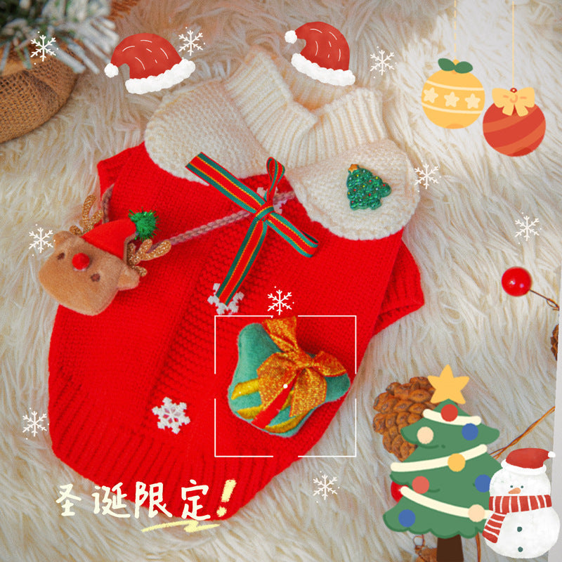 KFX-4473533 Festive Pet Sweater for Autumn and Winter with Elk and Christmas Designs in Multiple Sizes