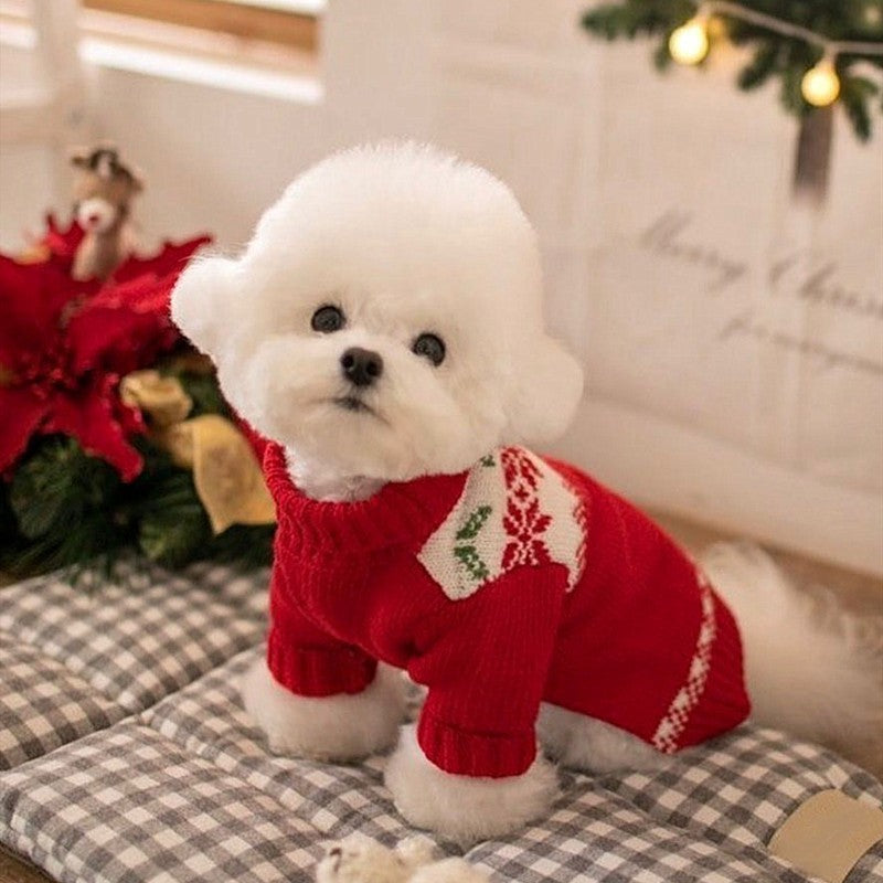 KFX-4473533 Festive Pet Sweater for Autumn and Winter with Elk and Christmas Designs in Multiple Sizes
