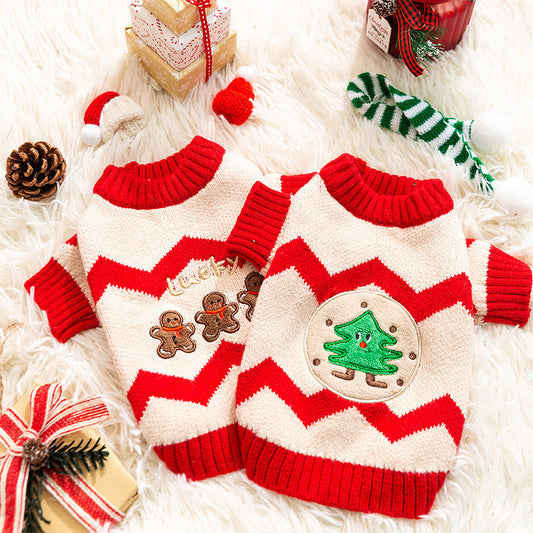 KFX-4473533 Festive Pet Sweater for Autumn and Winter with Elk and Christmas Designs in Multiple Sizes