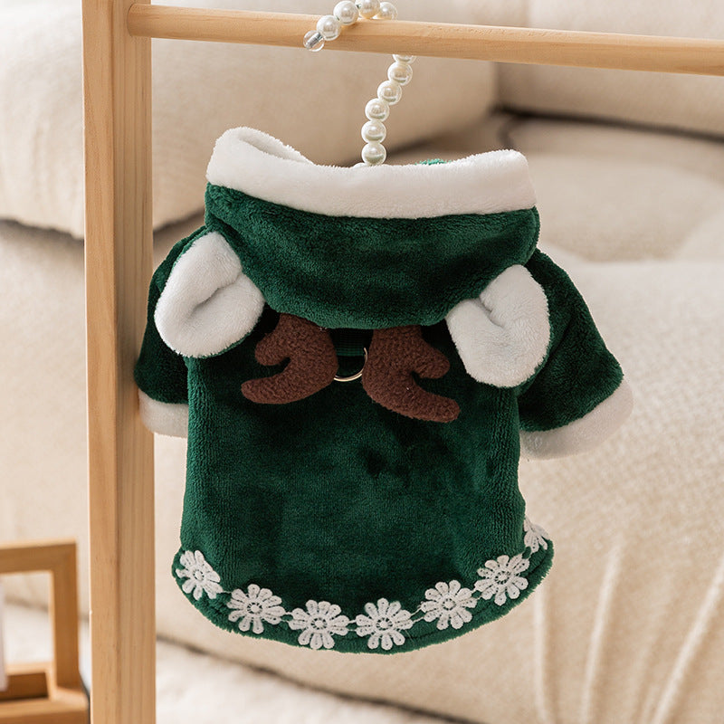 KFX-4473533 Festive Pet Sweater for Autumn and Winter with Elk and Christmas Designs in Multiple Sizes