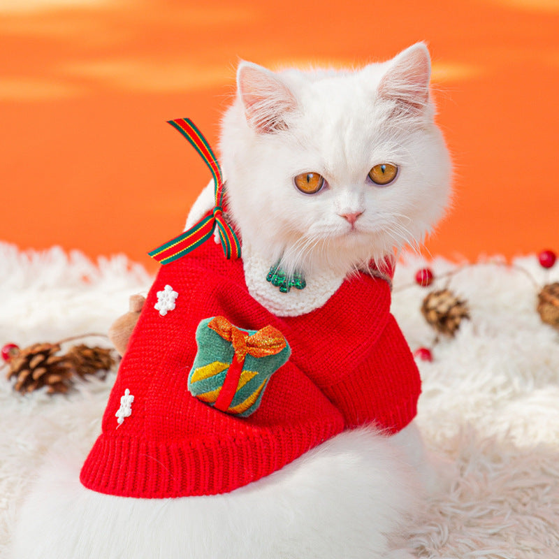 KFX-4473533 Festive Pet Sweater for Autumn and Winter with Elk and Christmas Designs in Multiple Sizes