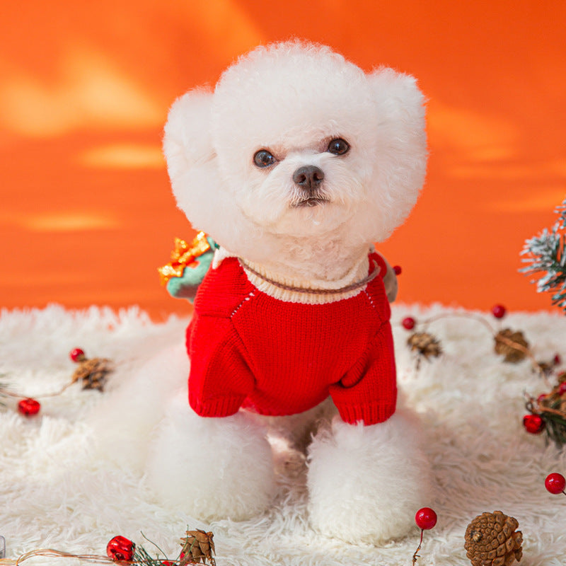 KFX-4473533 Festive Pet Sweater for Autumn and Winter with Elk and Christmas Designs in Multiple Sizes