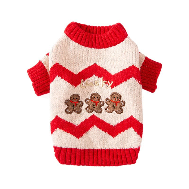 KFX-4473533 Festive Pet Sweater for Autumn and Winter with Elk and Christmas Designs in Multiple Sizes