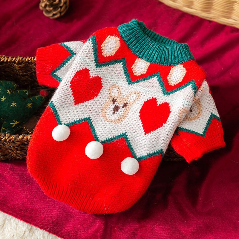 KFX-4473533 Festive Pet Sweater for Autumn and Winter with Elk and Christmas Designs in Multiple Sizes