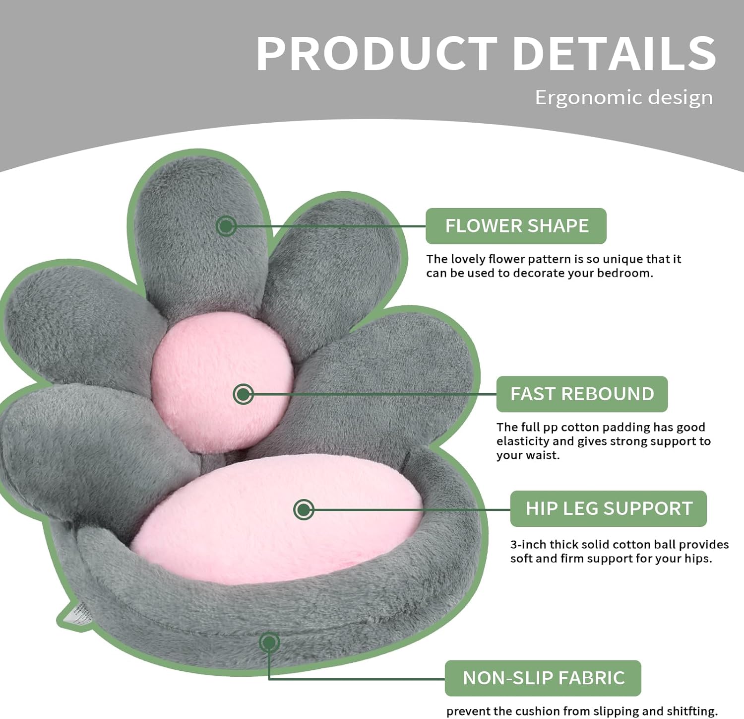 KFX-4476221 Floral-Shaped Nesting Cushion for Comfort and Relaxation - 19 Inch Plush Floor Pillow for Gaming and Office Use