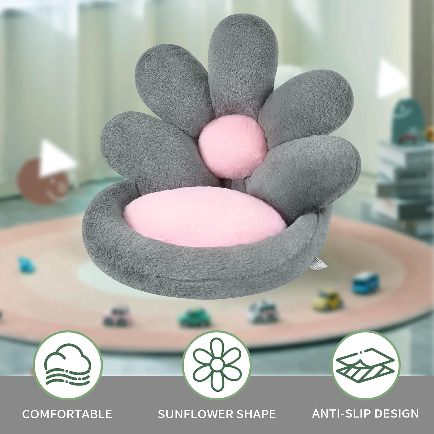 KFX-4476221 Floral-Shaped Nesting Cushion for Comfort and Relaxation - 19 Inch Plush Floor Pillow for Gaming and Office Use