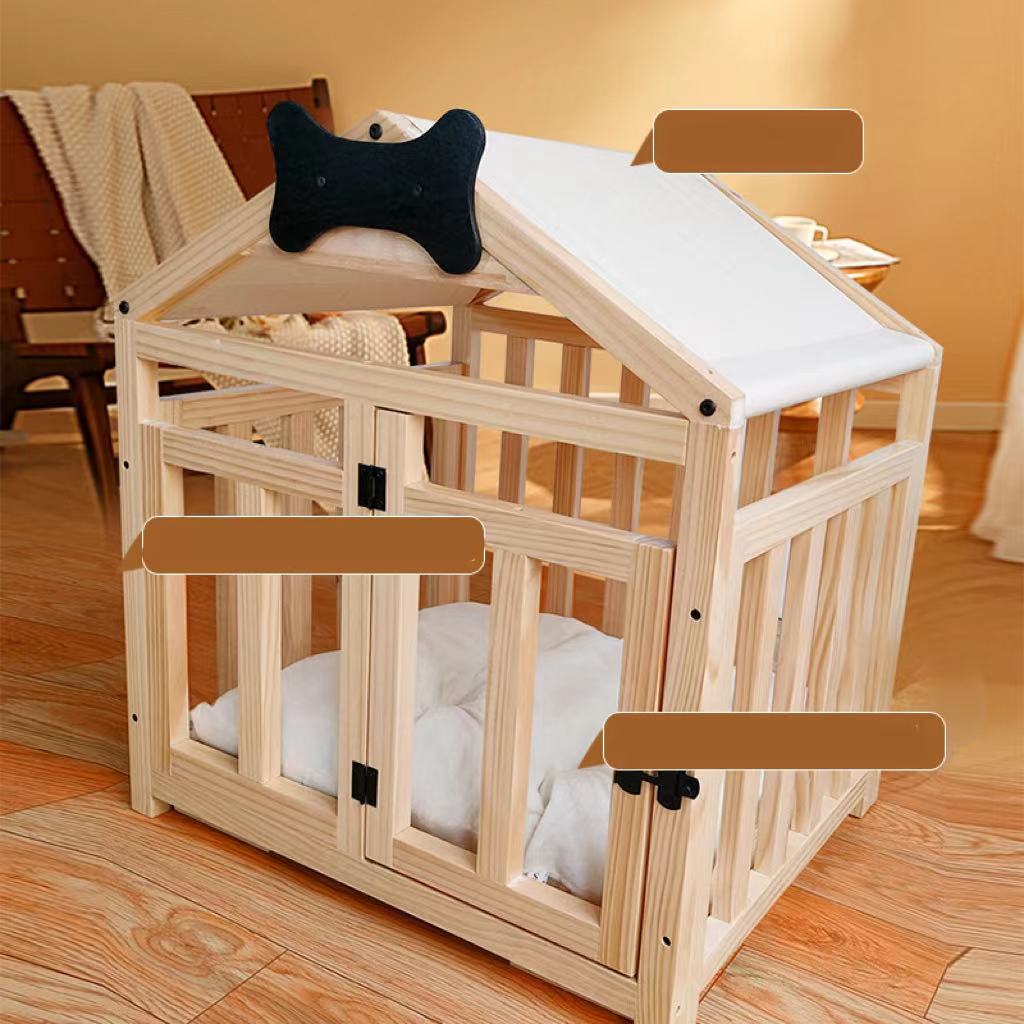 KFX-4477373 Solid Wood Indoor Doghouse with Removable Washable Cover, Breathable and Comfortable Design