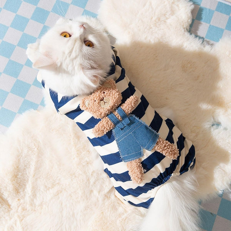 KFX-4477501 Cute Striped Bear Dog Pajamas for Autumn and Winter - Soft, Comfortable Four-Legged Pet Outfit